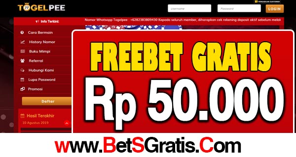 TogelPee Freebet Gratis Rp 50.000 Tanpa Deposit