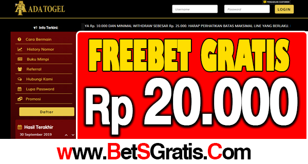 AdaTogel Freebet Gratis Rp 20.000 Tanpa Deposit