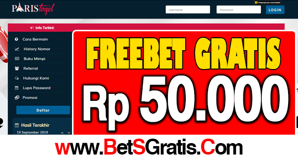 ParisTogel Freebet Gratis Rp 50.000 Tanpa Deposit