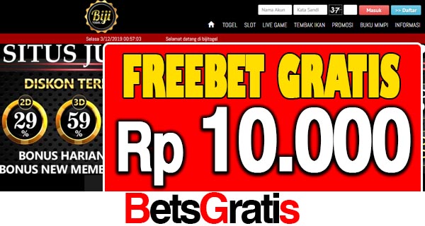 BijiTogel Freebet Gratis Rp 10.000 Tanpa Deposit