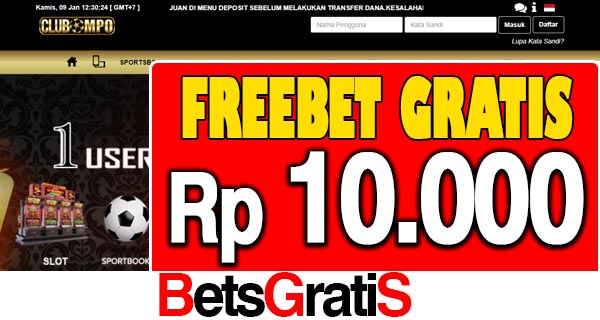 CLUBMPO Freebet Gratis Rp 10.000 Tanpa Deposit