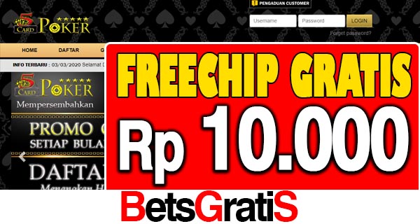 5CardPoker Freechip Gratis Rp 10.000 Tanpa Deposit