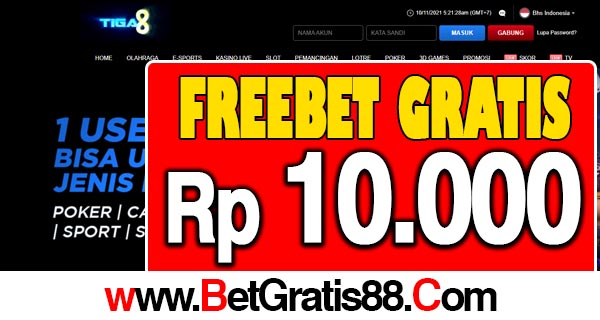 Tiga8 Freebet Gratis Rp 10.000 Tanpa Deposit